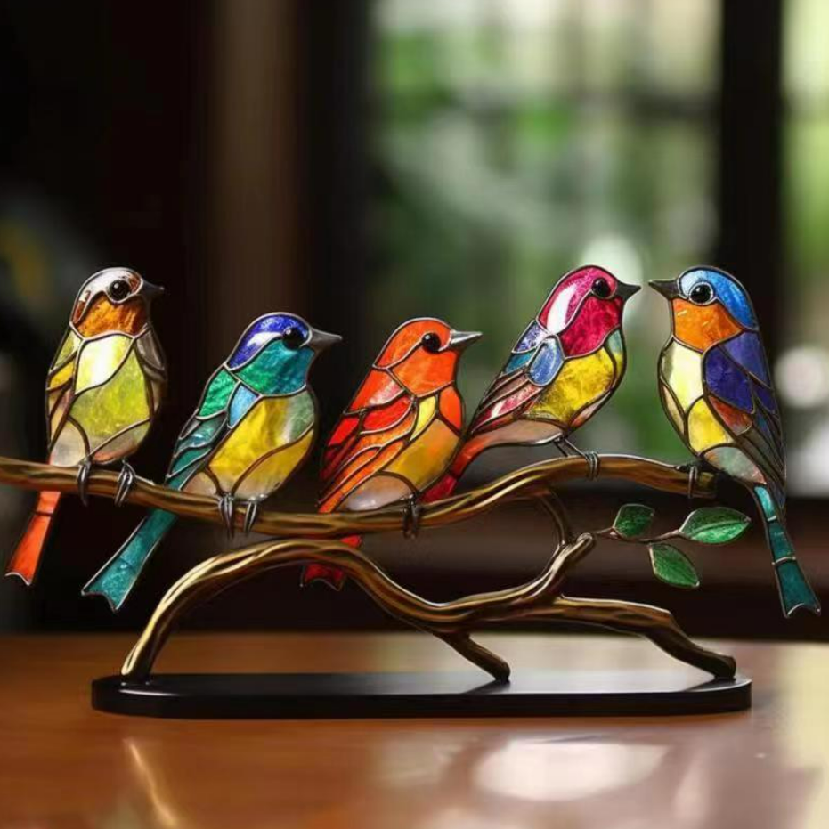 Stained Birds On Branch Desktop Ornaments For Bird Lover Home Decor Desk Decor For Bedroom Living Room And Office