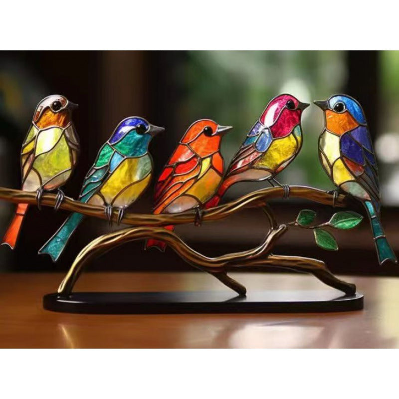 Stained Birds On Branch Desktop Ornaments For Bird Lover Home Decor Desk Decor For Bedroom Living Room And Office