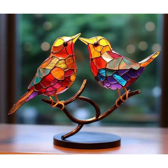 Stained Birds On Branch Desktop Ornaments For Bird Lover Home Decor Desk Decor For Bedroom Living Room And Office