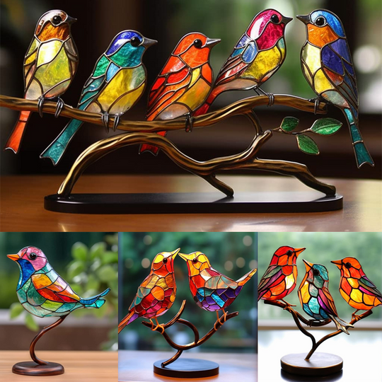 Stained Birds On Branch Desktop Ornaments For Bird Lover Home Decor Desk Decor For Bedroom Living Room And Office