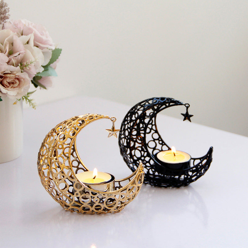 Moon Candlestick Metal Ornaments Modern Luxury Home Decor