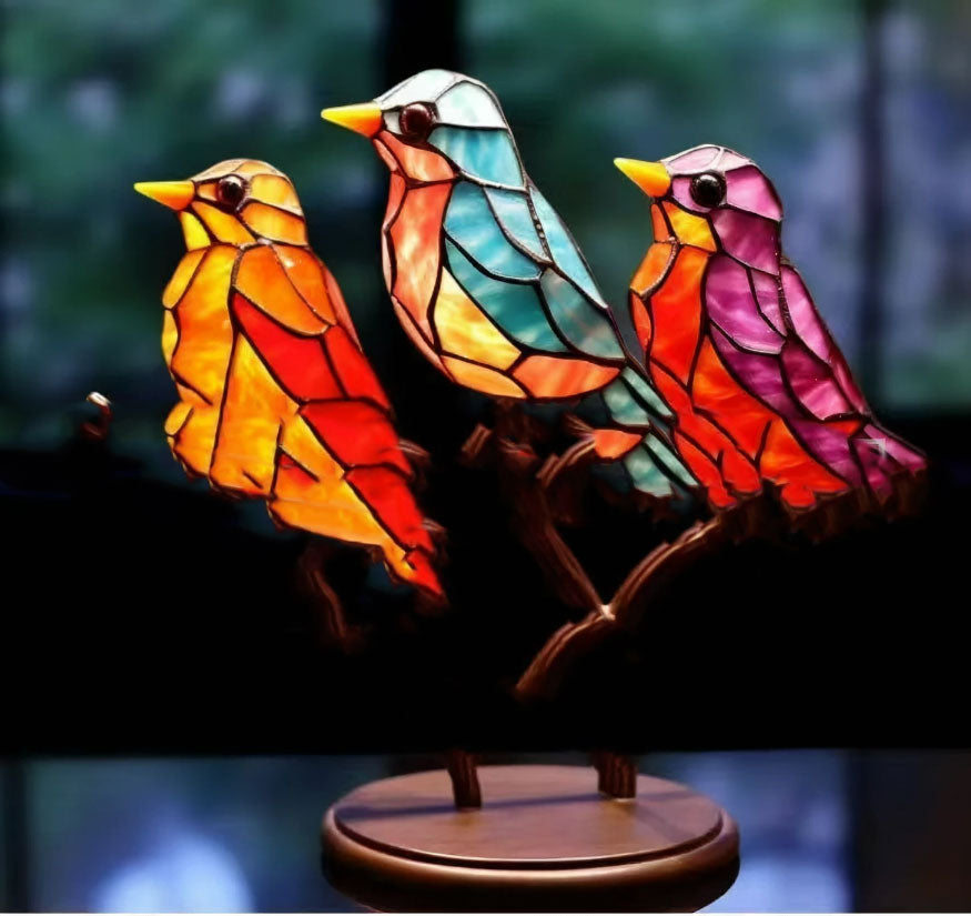 Stained Birds On Branch Desktop Ornaments For Bird Lover Home Decor Desk Decor For Bedroom Living Room And Office